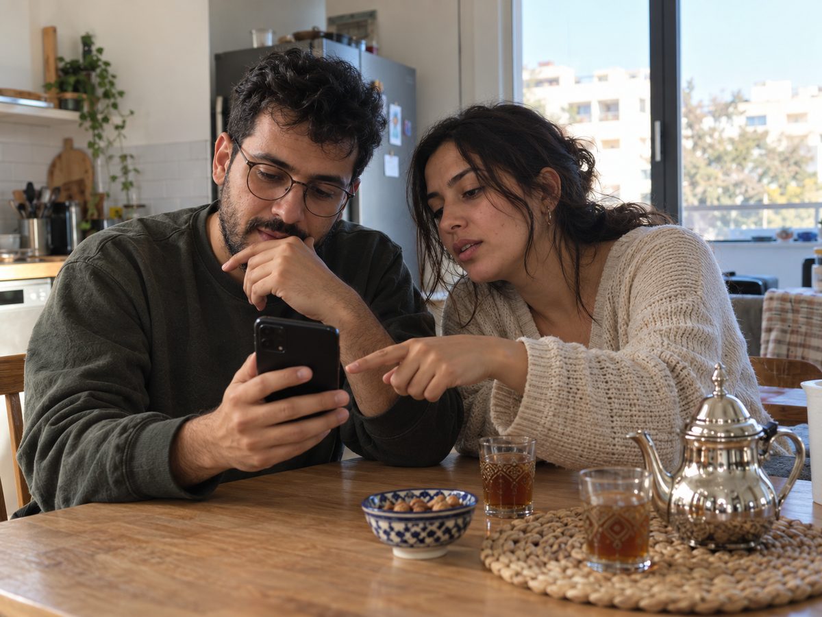 Un couple compare les devis reçus sur son téléphone